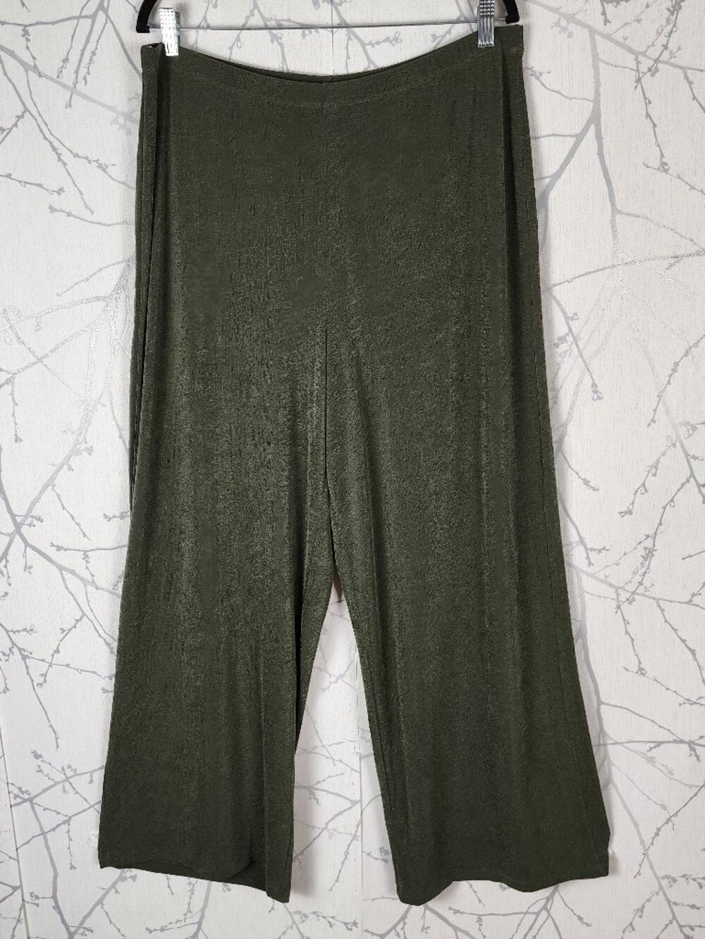 Kim & Co Deep Olive Crinkle Elastic Waist Pull On Wide Leg Pants